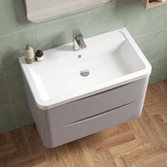 [BFAC204A] Dunwood Contemporary 2 Drawer Wall Hung Vanity Unit with Basin, Choice of Size and Colour