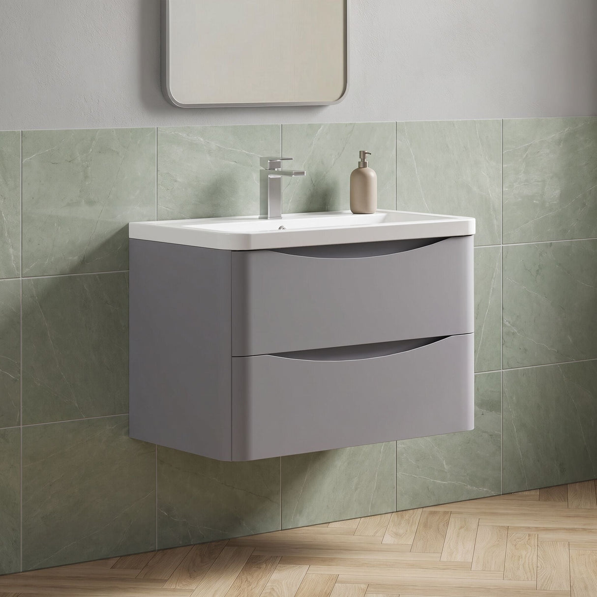 [BFAC204A] Dunwood Contemporary 2 Drawer Wall Hung Vanity Unit with Basin, Choice of Size and Colour