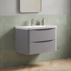 [BFAC204A] Dunwood Contemporary 2 Drawer Wall Hung Vanity Unit with Basin, Choice of Size and Colour