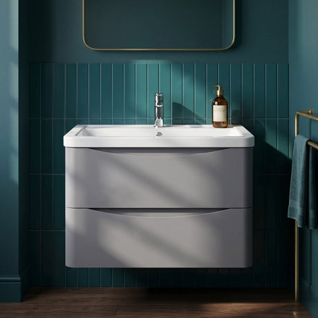 [BFAC204A] Dunwood Contemporary 2 Drawer Wall Hung Vanity Unit with Basin, Choice of Size and Colour - Silo
