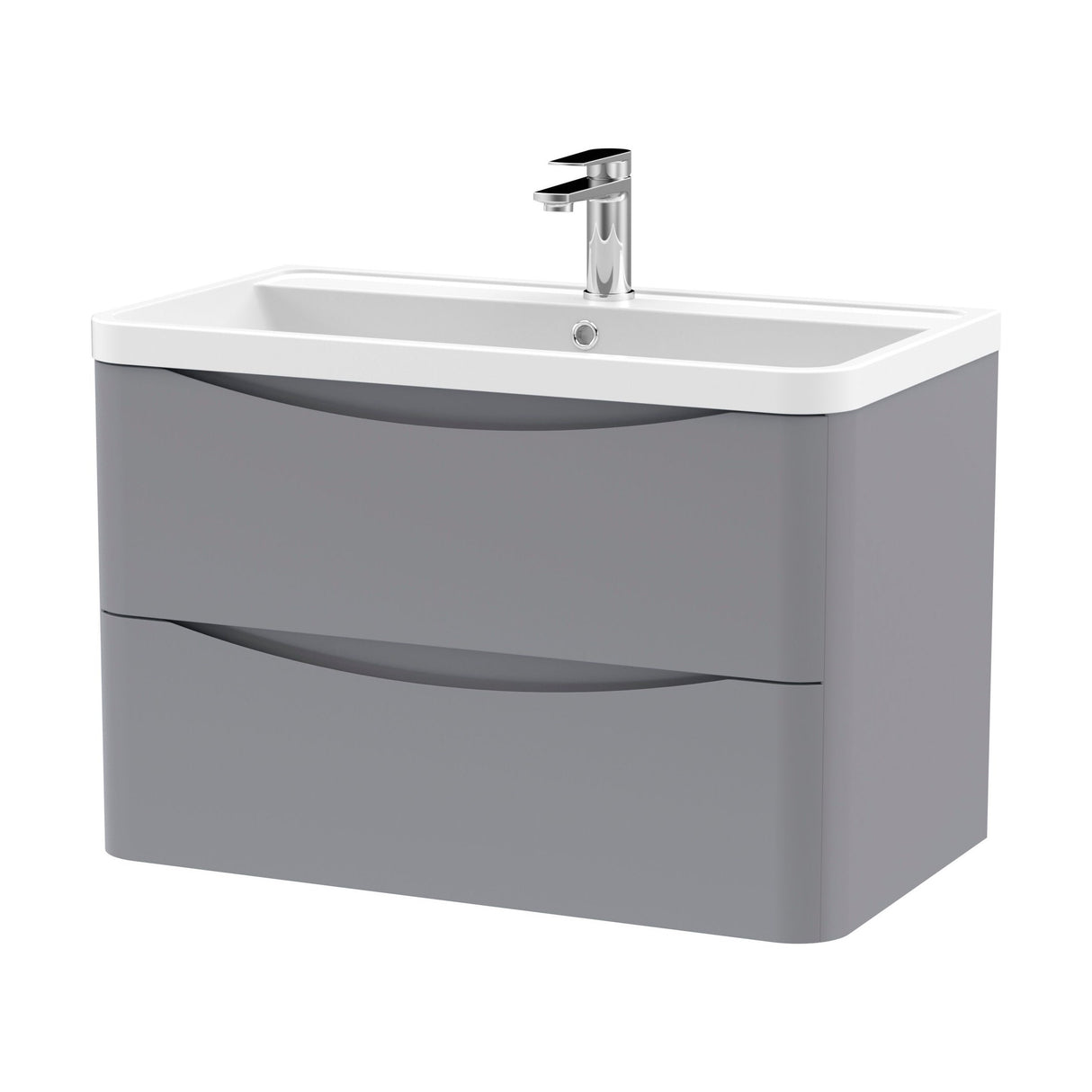 [BFAC204] Balterley Arch Wall Hung 2 Drawer Bathroom Vanity Unit & Polymarble Basin, Satin Grey, 755mm - Cutout