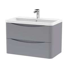[BFAC204] Balterley Arch Wall Hung 2 Drawer Bathroom Vanity Unit & Polymarble Basin, Satin Grey, 755mm - Cutout