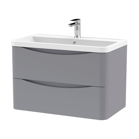 [BFAC204] Balterley Arch Wall Hung 2 Drawer Bathroom Vanity Unit & Polymarble Basin, Satin Grey, 755mm - Cutout