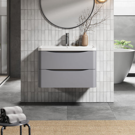 [BFAC204] Balterley Arch Wall Hung 2 Drawer Bathroom Vanity Unit & Polymarble Basin, Satin Grey, 755mm - Lifestyle 1