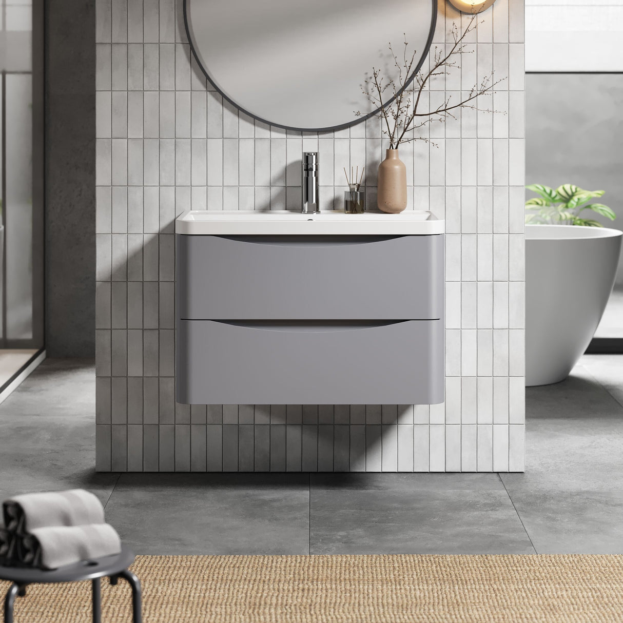 [BFAC204] Dunwood Wall Hung 2 Drawer Vanity Unit with Polymarble Basin, Choice of Size and Colour