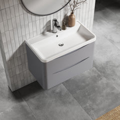 [BFAC204] Balterley Arch Wall Hung 2 Drawer Bathroom Vanity Unit & Polymarble Basin, Satin Grey, 755mm - Lifestyle 2