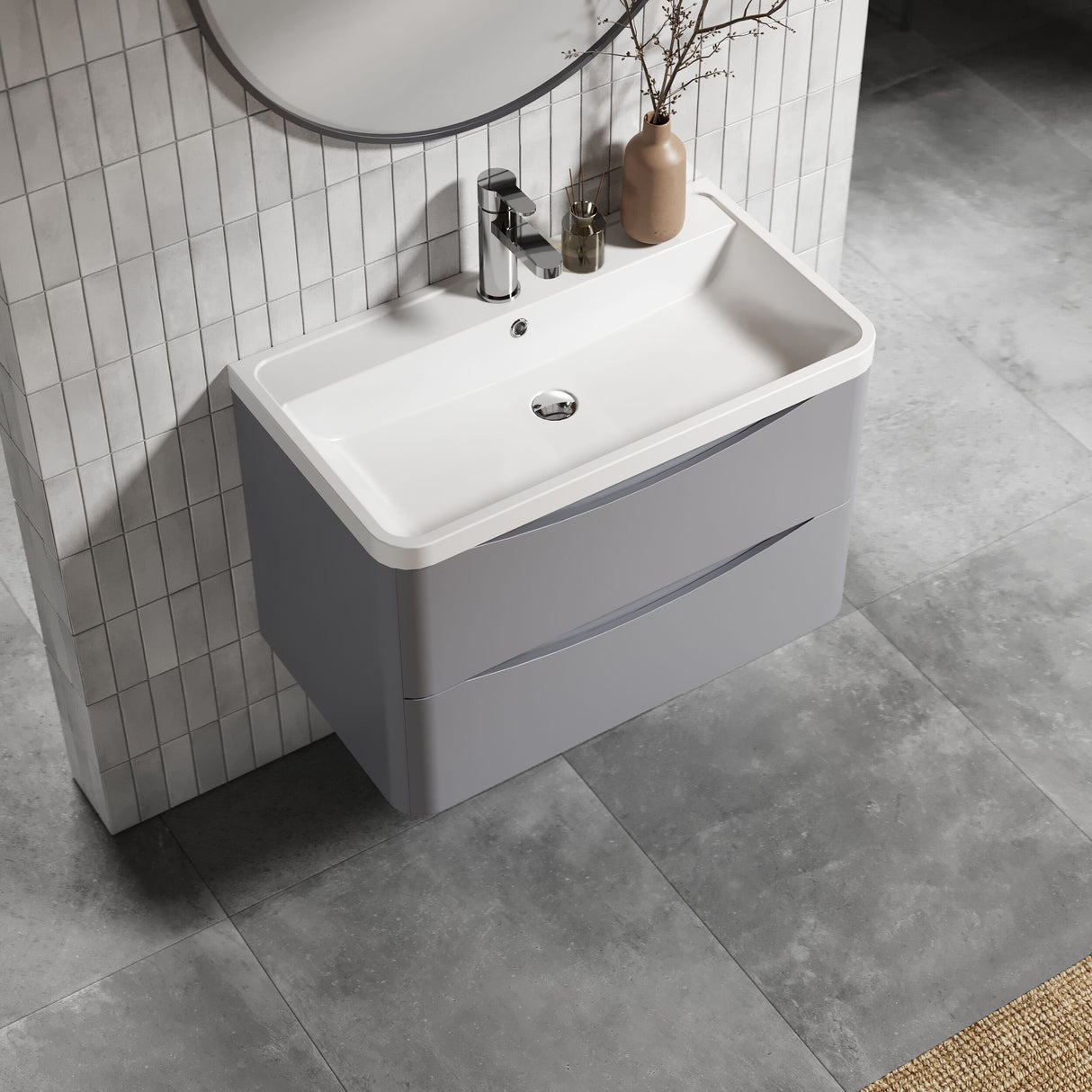 [BFAC204] Dunwood Wall Hung 2 Drawer Vanity Unit with Polymarble Basin, Choice of Size and Colour