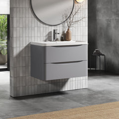 [BFAC204] Balterley Arch Wall Hung 2 Drawer Bathroom Vanity Unit & Polymarble Basin, Satin Grey, 755mm - Lifestyle 3