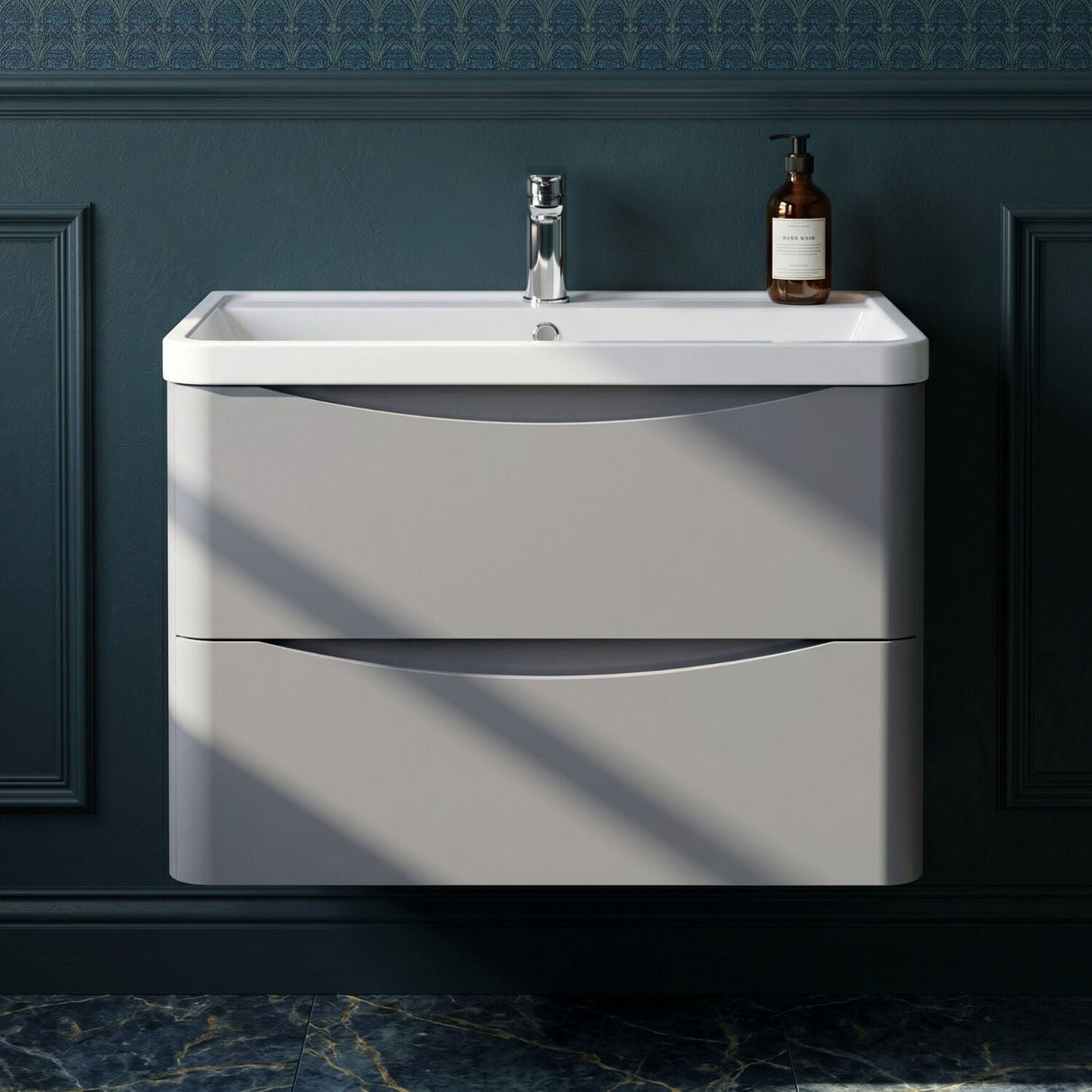 [BFAC204] Dunwood Wall Hung 2 Drawer Vanity Unit with Polymarble Basin, Choice of Size and Colour - Silo