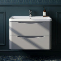 [BFAC204] Dunwood Wall Hung 2 Drawer Vanity Unit with Polymarble Basin, Choice of Size and Colour - Silo