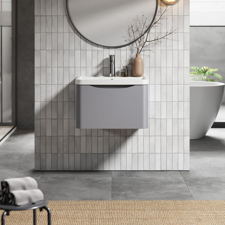 [BFAC205] Balterley Arch Wall Hung 1 Drawer Bathroom Vanity Unit & Polymarble Basin, Satin Grey, 550mm - Lifestyle 1