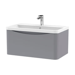 [BFAC206] Balterley Arch Wall Hung 1 Drawer Bathroom Vanity Unit & Polymarble Basin, Satin Grey, 755mm - Cutout