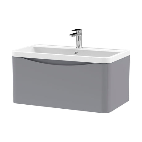 [BFAC206] Balterley Arch Wall Hung 1 Drawer Bathroom Vanity Unit & Polymarble Basin, Satin Grey, 755mm - Cutout