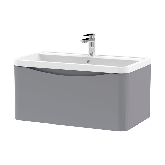 [BFAC206] Balterley Arch Wall Hung 1 Drawer Bathroom Vanity Unit & Polymarble Basin, Satin Grey, 755mm - Cutout