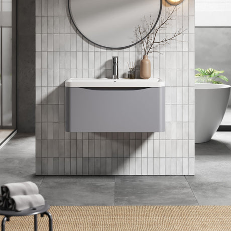 [BFAC206] Balterley Arch Wall Hung 1 Drawer Bathroom Vanity Unit & Polymarble Basin, Satin Grey, 755mm - Lifestyle 1