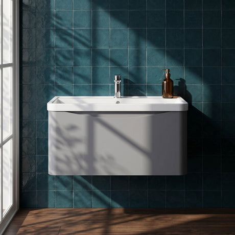 [BFAC206] Dunwood Wall Hung 1 Drawer Vanity Unit with Polymarble Basin, Choice of Size and Colour - Silo