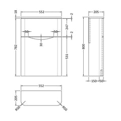 [BFAC241] Balterley Arch Modern Bathroom Floor Standing Concealed Cistern Toilet Unit, Satin Grey, 550mm - Technical Drawing
