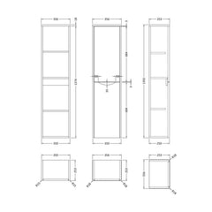 [BFAC262] Balterley Arch Modern Bathroom 1 Soft Close Door Wall Hung Tall Cabinet, Satin Grey, 356mm - Technical Drawing