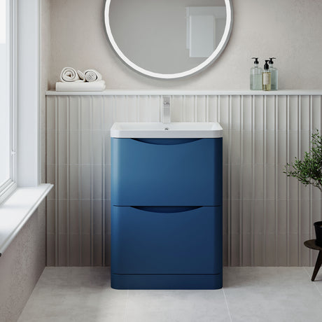 [BFAC301] Balterley Arch Floor Standing 2 Drawer Bathroom Vanity Unit & Polymarble Basin, Satin Blue, 550mm - Lifestyle 1