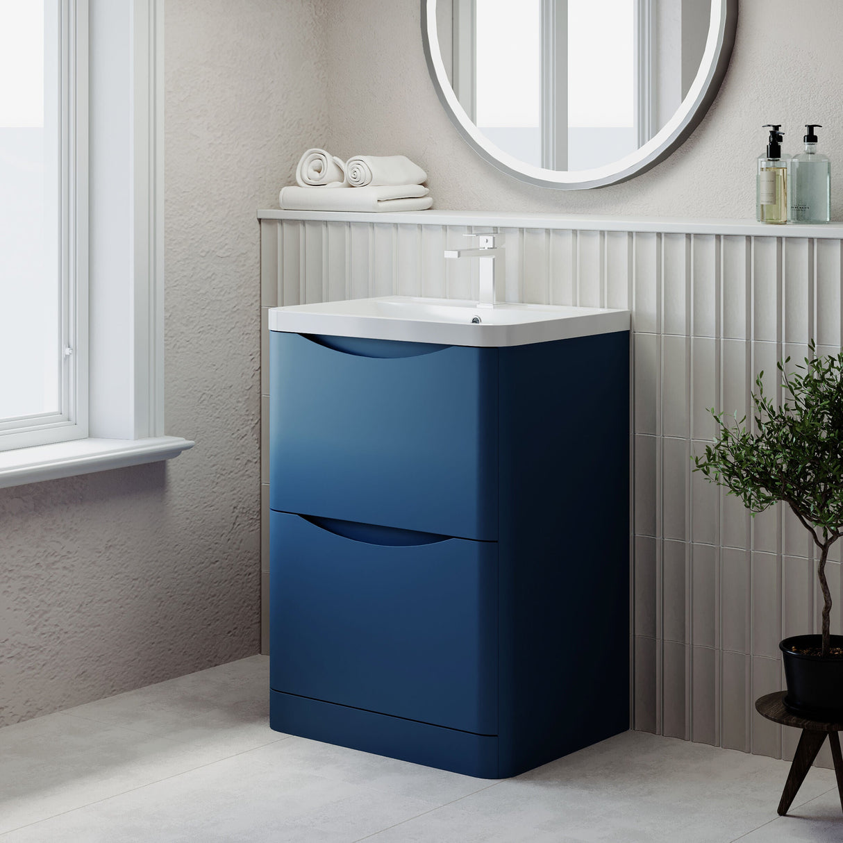 [BFAC301] Dunwood Floor Standing 2 Drawer Vanity Unit with Polymarble Basin, Choice of Size and Colour