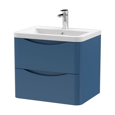 [BFAC302A] Dunwood Contemporary 2 Drawer Wall Hung Vanity Unit with Basin, Satin Blue, 600mm - Cutout