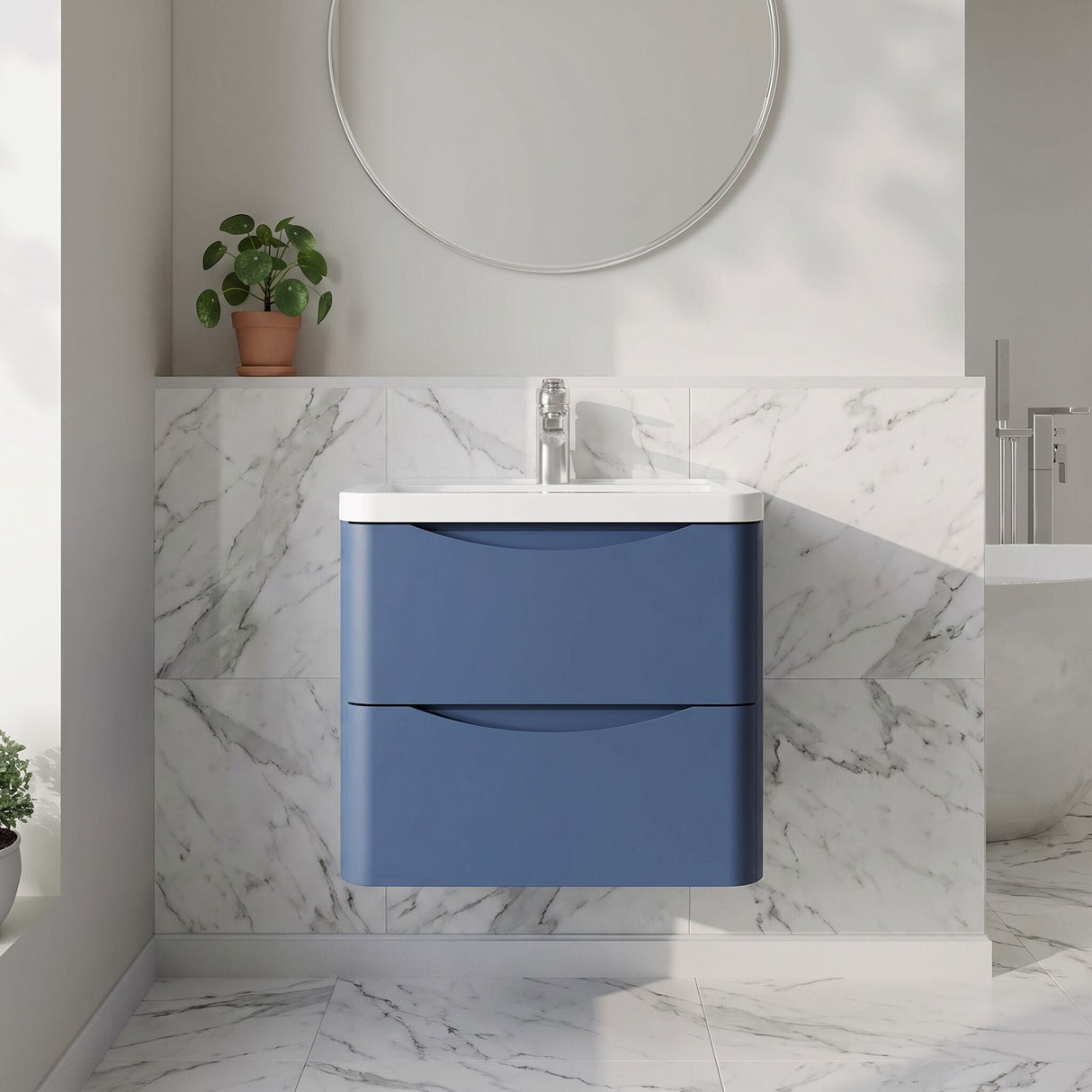[BFAC302A] Dunwood Contemporary 2 Drawer Wall Hung Vanity Unit with Basin, Choice of Size and Colour