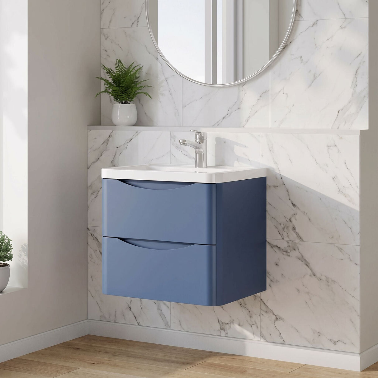 [BFAC302A] Dunwood Contemporary 2 Drawer Wall Hung Vanity Unit with Basin, Choice of Size and Colour