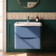 [BFAC302A] Dunwood Contemporary 2 Drawer Wall Hung Vanity Unit with Basin, Satin Blue, 600mm - Silo