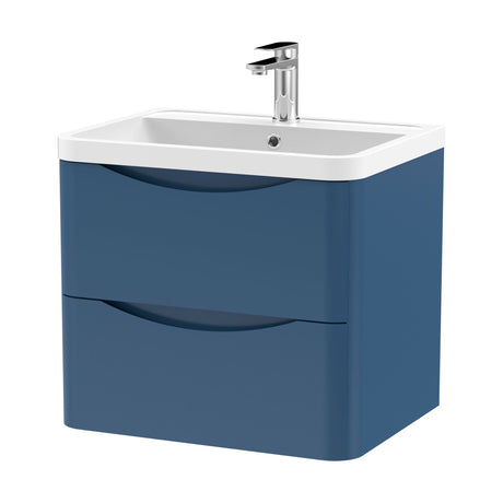 [BFAC302] Balterley Arch Wall Hung 2 Drawer Bathroom Vanity Unit & Polymarble Basin, Satin Blue, 550mm - Cutout