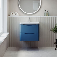 [BFAC302] Balterley Arch Wall Hung 2 Drawer Bathroom Vanity Unit & Polymarble Basin, Satin Blue, 550mm - Lifestyle 1