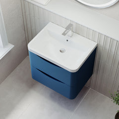 [BFAC302] Balterley Arch Wall Hung 2 Drawer Bathroom Vanity Unit & Polymarble Basin, Satin Blue, 550mm - Lifestyle 2