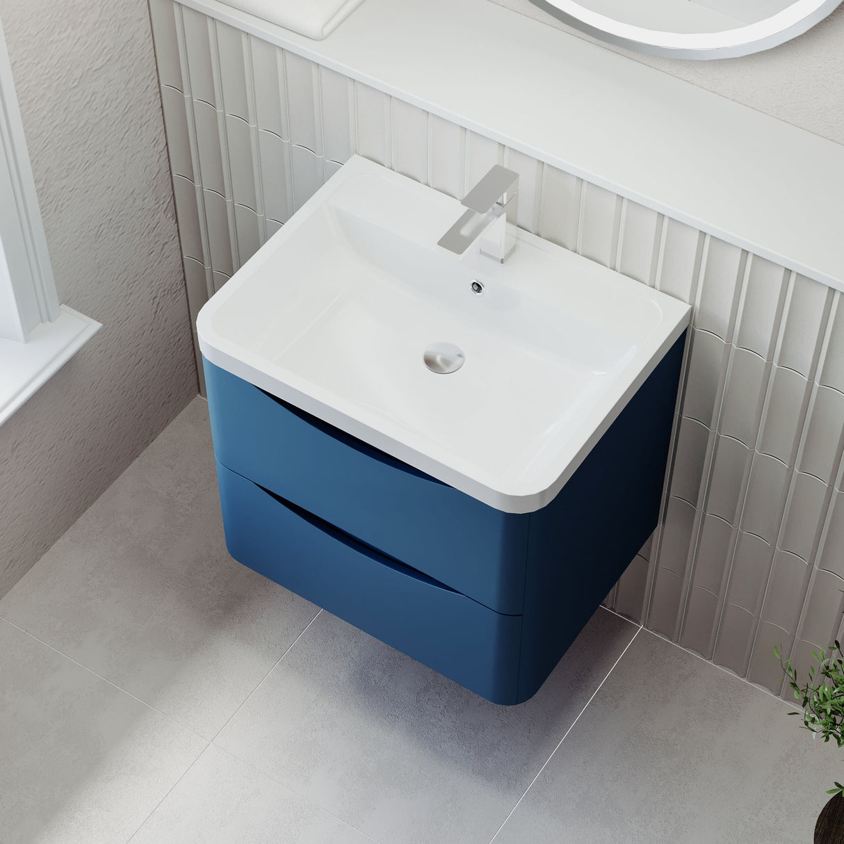 [BFAC302] Dunwood Wall Hung 2 Drawer Vanity Unit with Polymarble Basin, Choice of Size and Colour