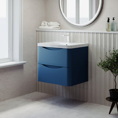 [BFAC302] Balterley Arch Wall Hung 2 Drawer Bathroom Vanity Unit & Polymarble Basin, Satin Blue, 550mm - Lifestyle 3