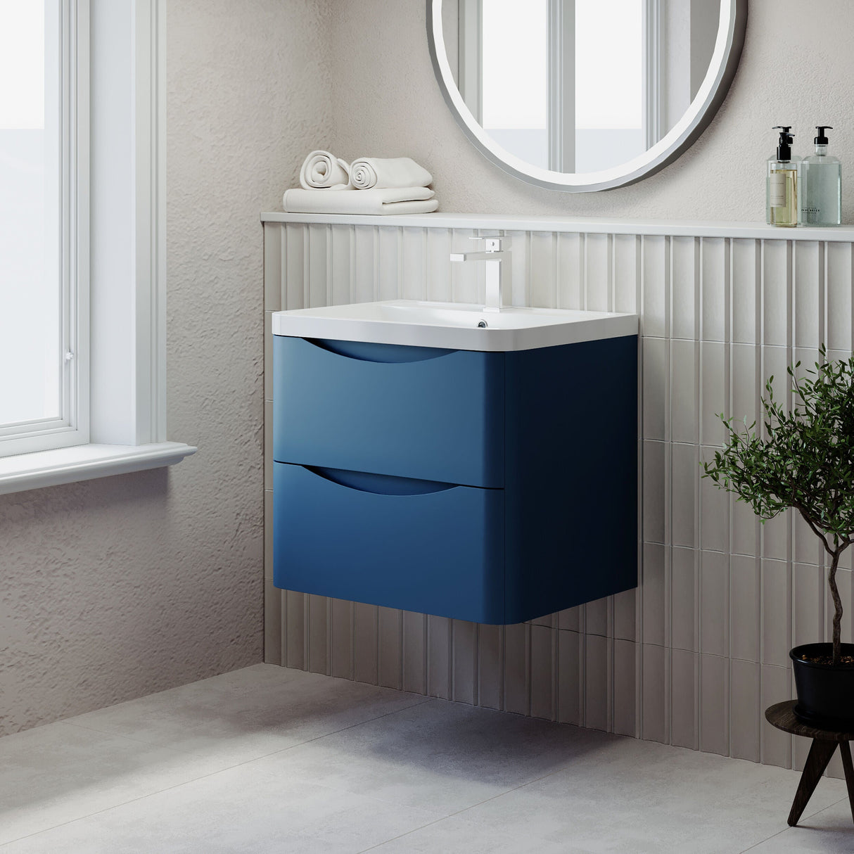 [BFAC302] Dunwood Wall Hung 2 Drawer Vanity Unit with Polymarble Basin, Choice of Size and Colour