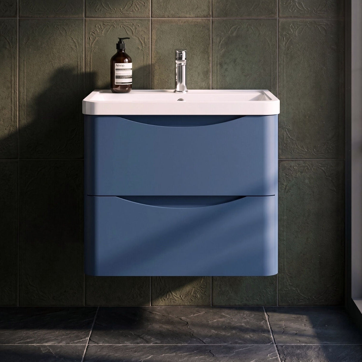 [BFAC302] Dunwood Wall Hung 2 Drawer Vanity Unit with Polymarble Basin, Choice of Size and Colour - Silo