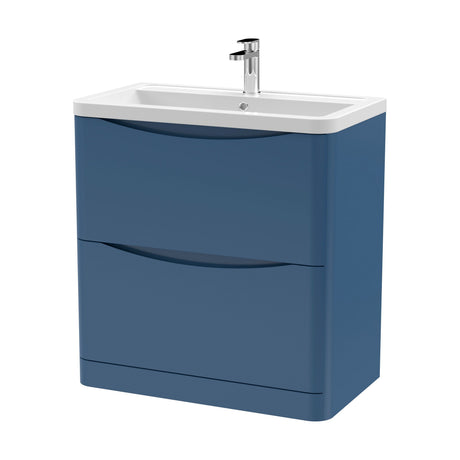 [BFAC303A] Dunwood Contemporary 2 Drawer Floor Standing Vanity Unit with Basin, Satin Blue, 800mm - Cutout
