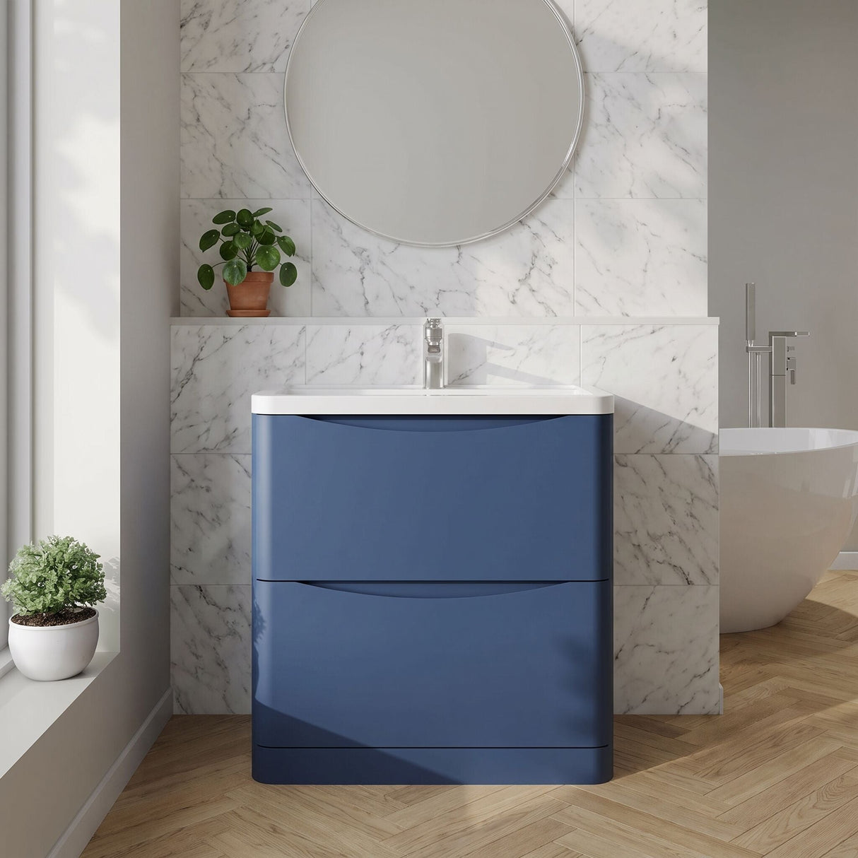 [BFAC303A] Dunwood Contemporary 2 Drawer Floor Standing Vanity Basin Unit, Choice of Size and Colour