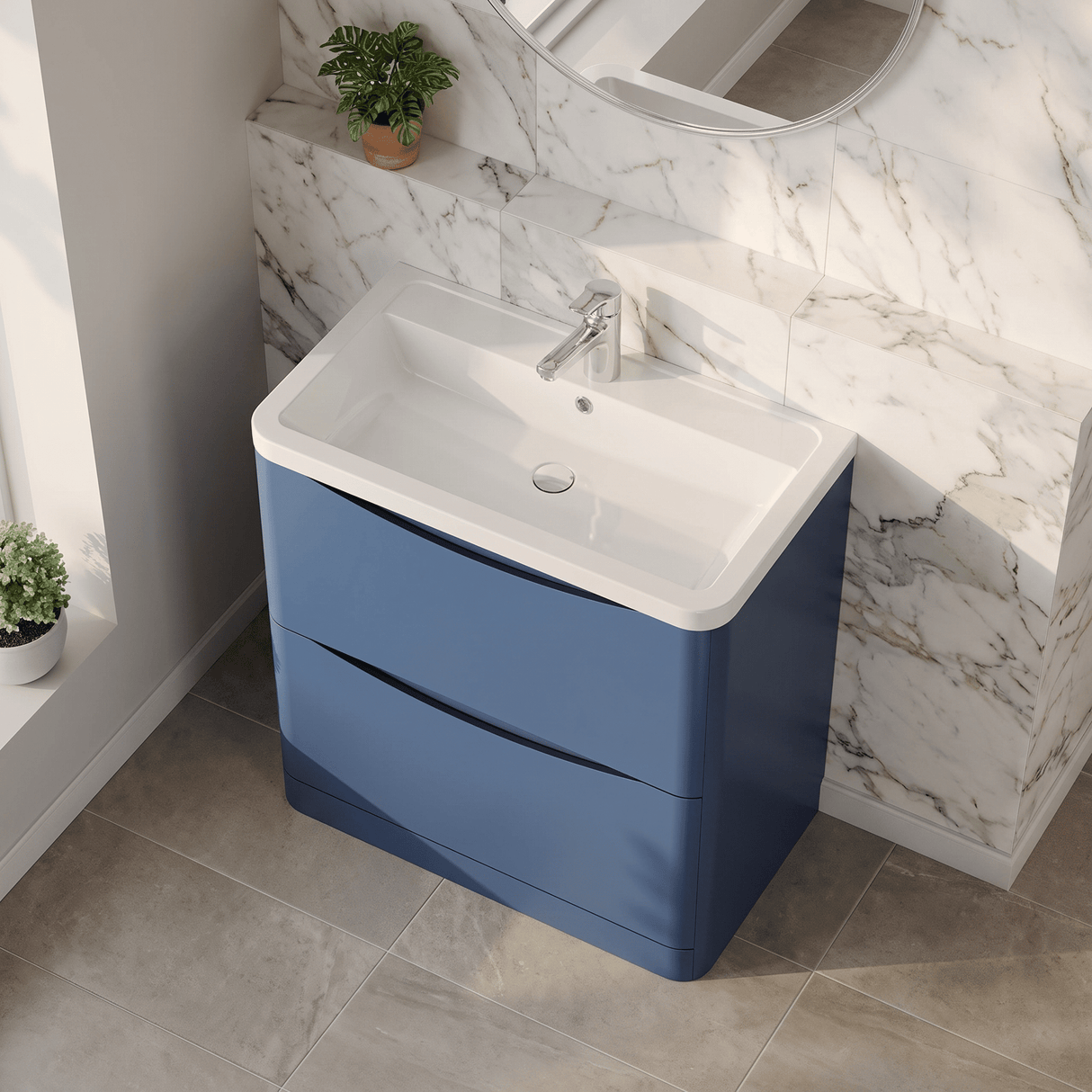 [BFAC303A] Dunwood Contemporary 2 Drawer Floor Standing Vanity Basin Unit, Choice of Size and Colour