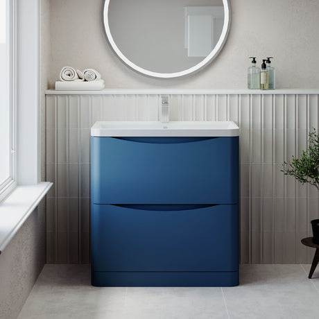 [BFAC303] Balterley Arch Floor Standing 2 Drawer Bathroom Vanity Unit & Polymarble Basin, Satin Blue, 755mm - Lifestyle 1