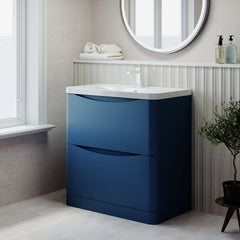 [BFAC303] Balterley Arch Floor Standing 2 Drawer Bathroom Vanity Unit & Polymarble Basin, Satin Blue, 755mm - Lifestyle 3