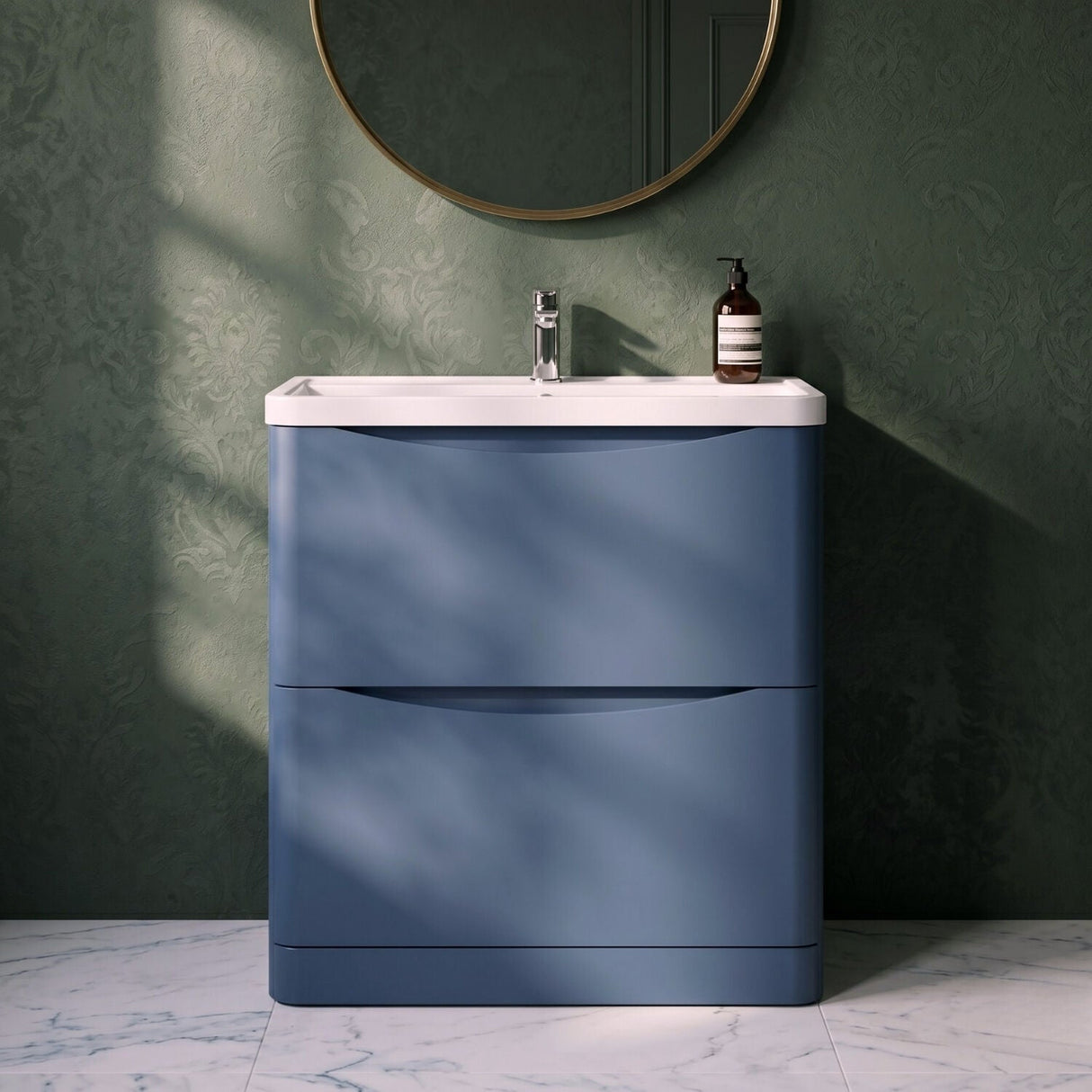 [BFAC303] Dunwood Floor Standing 2 Drawer Vanity Unit with Polymarble Basin, Choice of Size and Colour - Silo