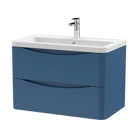 [BFAC304A] Dunwood Contemporary 2 Drawer Wall Hung Vanity Unit with Basin, Satin Blue, 800mm - Cutout