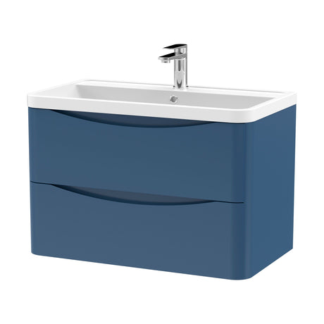 [BFAC304] Balterley Arch Wall Hung 2 Drawer Bathroom Vanity Unit & Polymarble Basin, Satin Blue, 755mm - Cutout