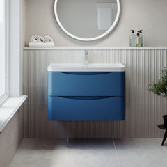 [BFAC304] Balterley Arch Wall Hung 2 Drawer Bathroom Vanity Unit & Polymarble Basin, Satin Blue, 755mm - Lifestyle 1