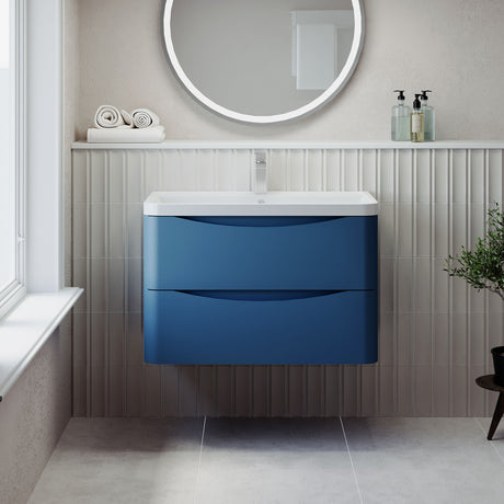 [BFAC304] Balterley Arch Wall Hung 2 Drawer Bathroom Vanity Unit & Polymarble Basin, Satin Blue, 755mm - Lifestyle 1
