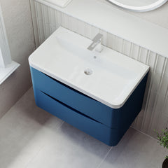 [BFAC304] Balterley Arch Wall Hung 2 Drawer Bathroom Vanity Unit & Polymarble Basin, Satin Blue, 755mm - Lifestyle 2