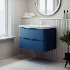 [BFAC304] Balterley Arch Wall Hung 2 Drawer Bathroom Vanity Unit & Polymarble Basin, Satin Blue, 755mm - Lifestyle 3