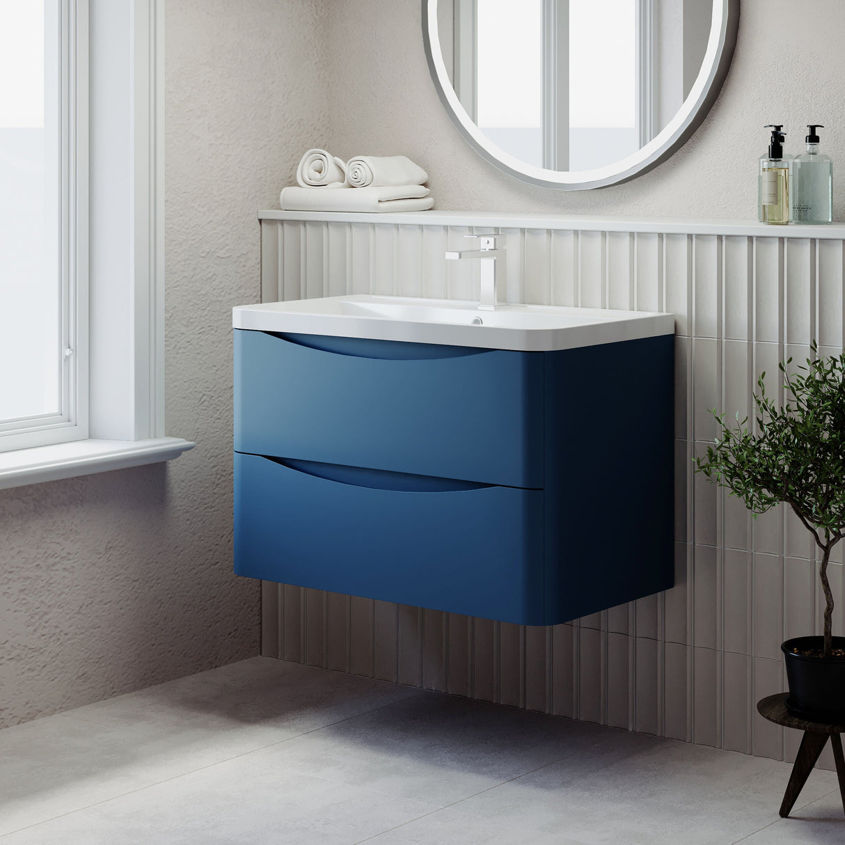 [BFAC304] Dunwood Wall Hung 2 Drawer Vanity Unit with Polymarble Basin, Choice of Size and Colour