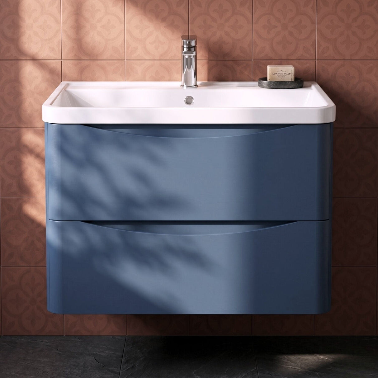 [BFAC304] Dunwood Wall Hung 2 Drawer Vanity Unit with Polymarble Basin, Choice of Size and Colour - Silo