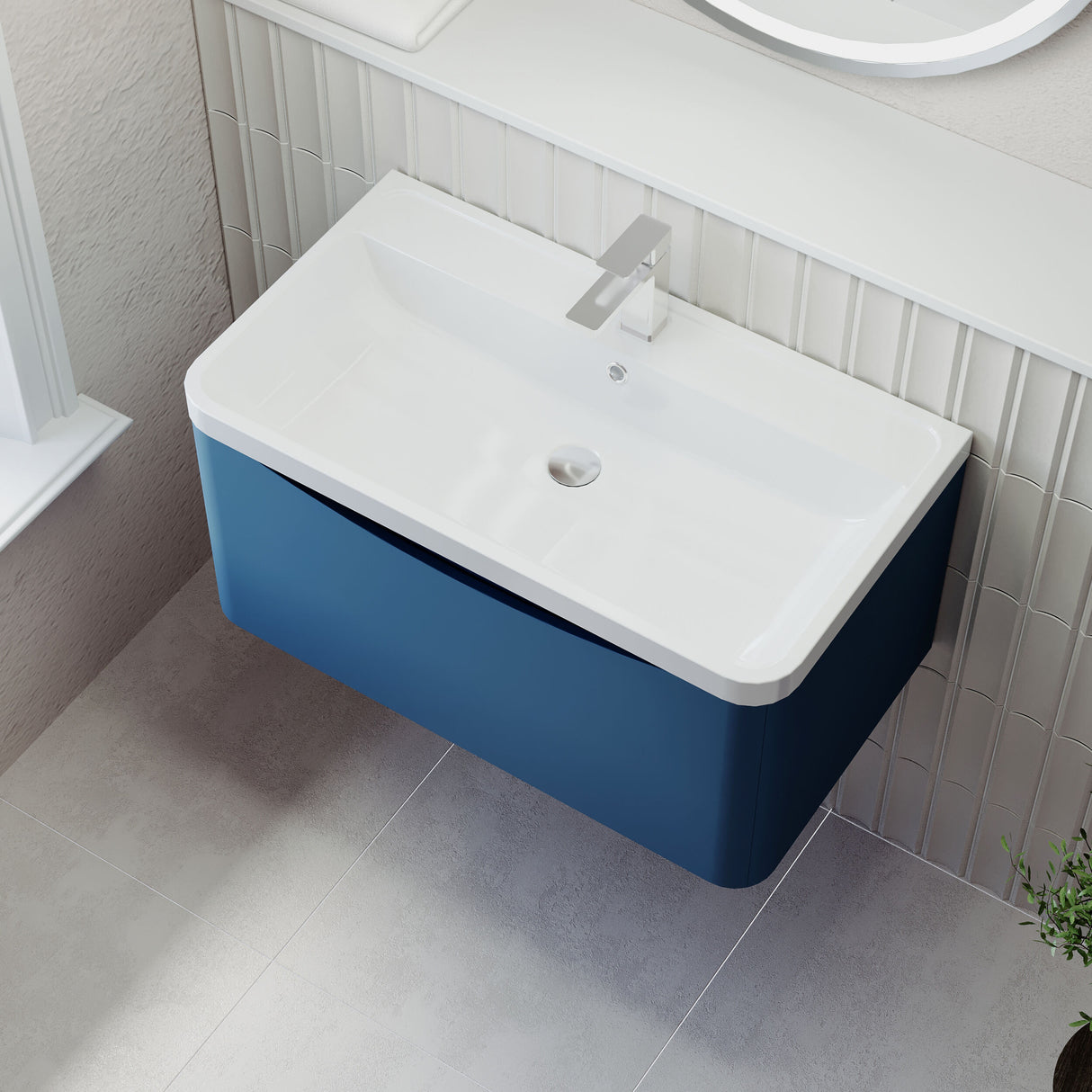 [BFAC306] Balterley Arch Wall Hung 1 Drawer Bathroom Vanity Unit & Polymarble Basin, Satin Blue, 755mm - Lifestyle 2